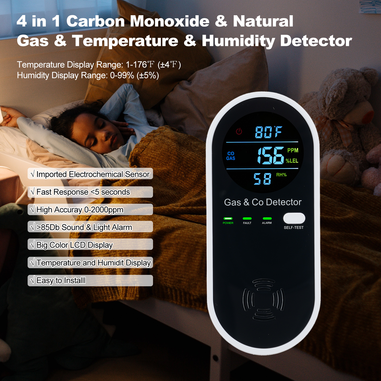4 in 1 CO Monitor Alarm with L - Co Detector Plug recensie en prijs